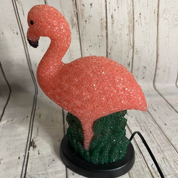 Flamingo Light Melted Plastic Popcorn Pink & Green Night Light Table Lamp 9.5" - Picture 6 of 7